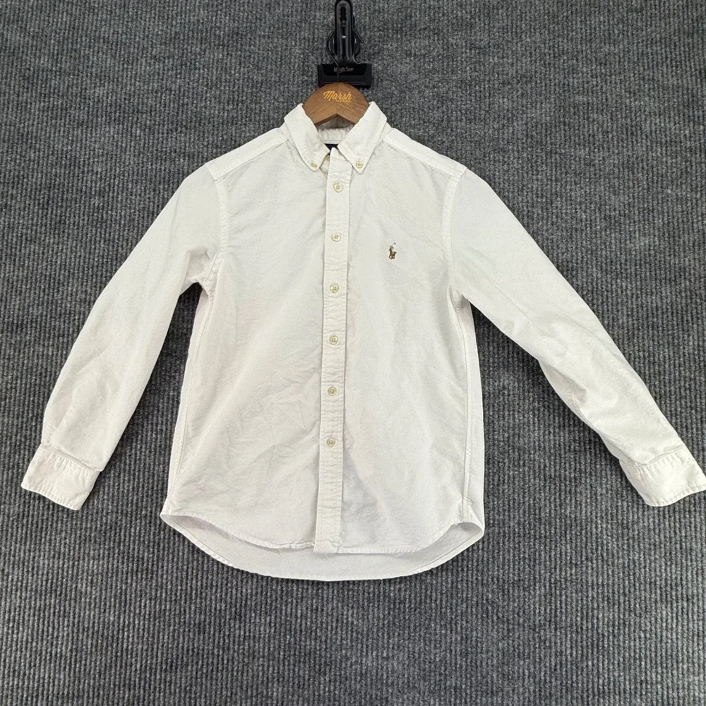 Ralph Lauren Button Down Kids Size M‎ 10-12 White Excellent Oxford Pony Logo